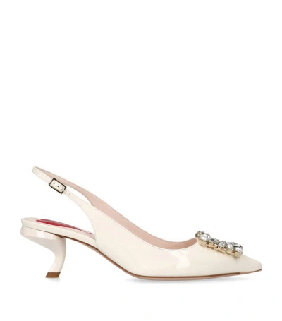 Roger Vivier Patent Leather Virgule Slingback Mules 55 In Off-white