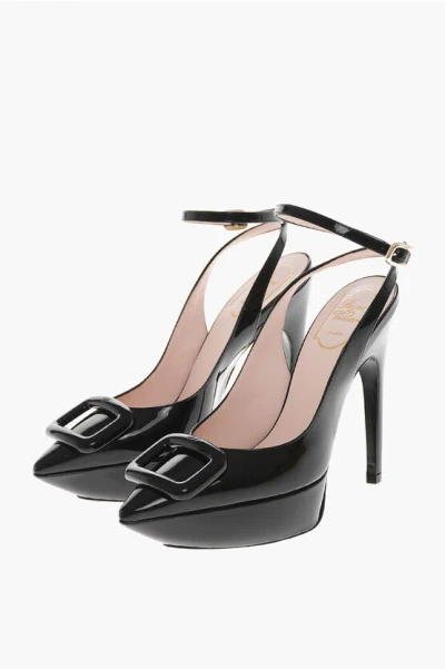 Roger Vivier Patent Platform Slingbacks Choc Buckle 13cm In Black