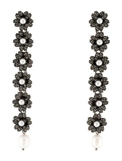 Pre-owned Roger Vivier Pearl & Faux Pearl, Crystal Multi Flower Drop Earrings