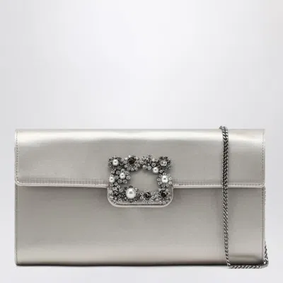 Roger Vivier Pearl Clutch Bag With Buckle In Gray