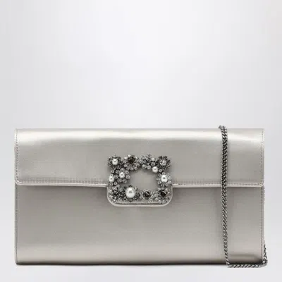ROGER VIVIER ROGER VIVIER  PEARL GREY SATIN CLUTCH BAG WITH BUCKLE