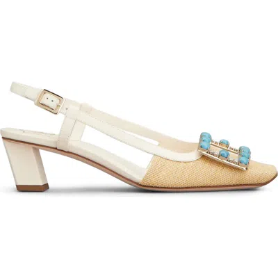 Roger Vivier Belle Vivier 45 Leather-trimmed Embellished Slingback Pumps In Neutral