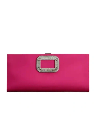 Roger Vivier Pilgrim Buckle Clutch In Satin In Pink