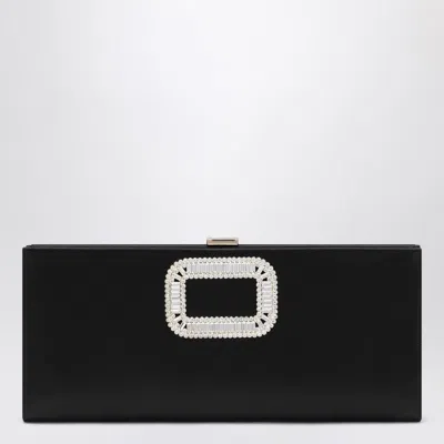 Roger Vivier Pilgrim Clutch In Black Satin With Jeweled Buckle