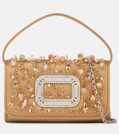 Roger Vivier Pilgrim Micro Embellished Shoulder Bag In Beige