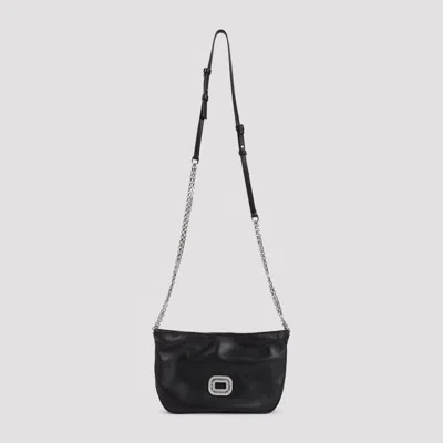 Roger Vivier Pilgrim Mini Ew Pocket Micro Nappa Leather Crystal Handbag In Black