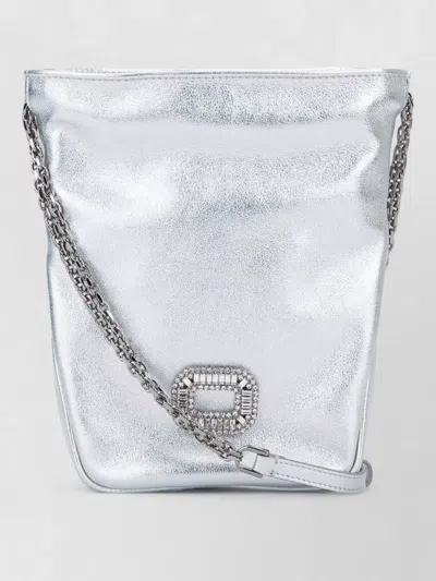 Roger Vivier Pilgrim Nano Bucket Shoulder Chain Bag In Silver