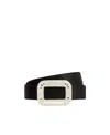 Roger Vivier Pilgrim Crystal Buckle Belt In Satin In Black