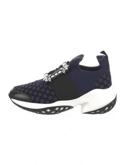 Pre-owned Roger Vivier Plaid Print Crystal Embellishments Chunky Sneakers In Blue