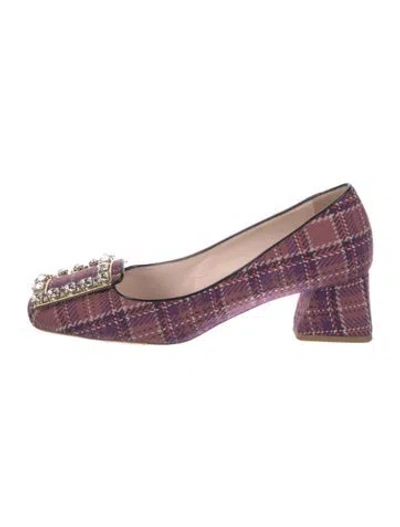 Pre-owned Roger Vivier Plaid Print Pumps In Purple