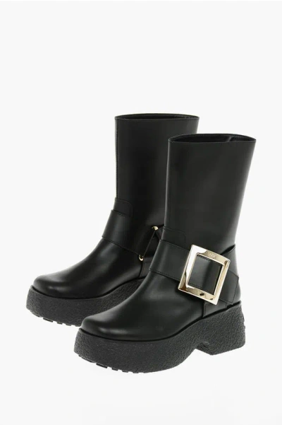 Roger Vivier Platform Sole Leather Boots With Buckle