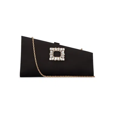 Roger Vivier Pochette Twinkle Asymetrique Boucle Strass En Satin In Black