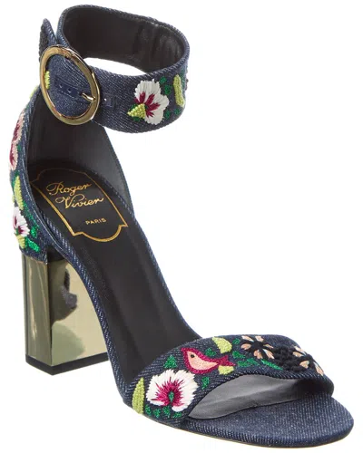 Roger Vivier Podium Denim Sandal In Multi