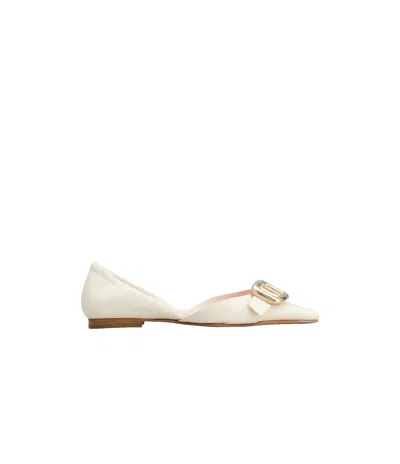 Roger Vivier Leather Crystal Buckle Slingback Ballerina Flats In White