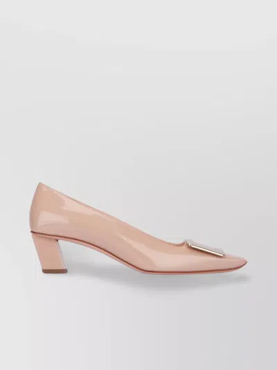 Roger Vivier Pointed Toe Block Heel Pumps With Metal Detail In Pink