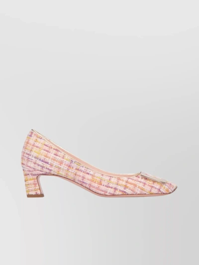 Roger Vivier Pointed Toe Kitten Heel Pumps With Tweed Fabric And Bow Detail In White