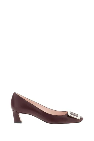 Roger Vivier Pointed Toe Pumps With Square Buckle Detail In Burgundy