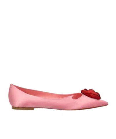 Roger Vivier Pointed Toe Satin Flat Shoes In Pink