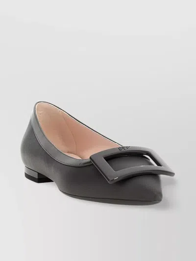 Roger Vivier Pointed Toe Square Buckle Ballet Flats In Black
