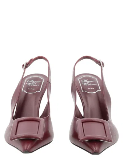 Roger Vivier Pointed-toe Square Buckle Slingback Pumps In Burgundy