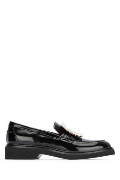Roger Vivier Polished Calfskin Loafers With Metallic Buckle Detail