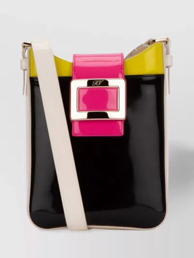 Roger Vivier Polished Glossy Color-block Cross-body In Black