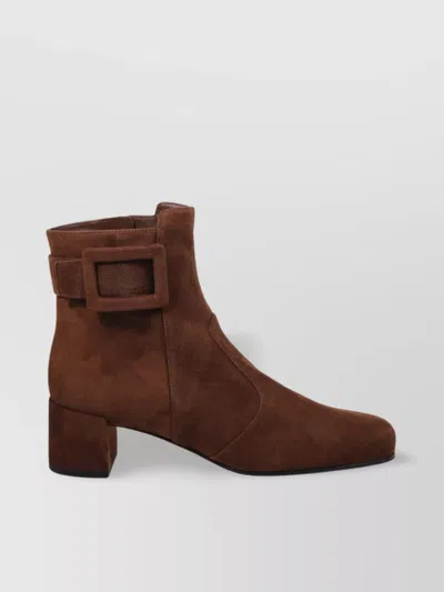 Roger Vivier Polly Suede Buckle Block Heel Bootie