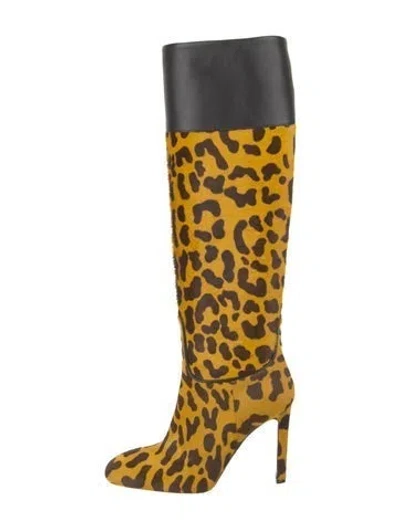 Pre-owned Roger Vivier Ponyhair Animal Print Boots In Yellow