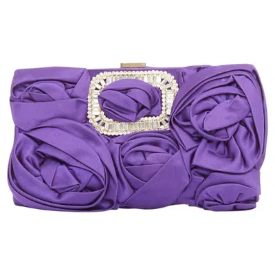 Pre-owned Roger Vivier Purple Satin 3d Rose Ruffle Applique Crystal Buckle Clutch Bag In Red