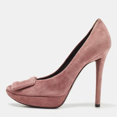 Roger Vivier Purple Suede Buckle Platform Pumps In Neutral