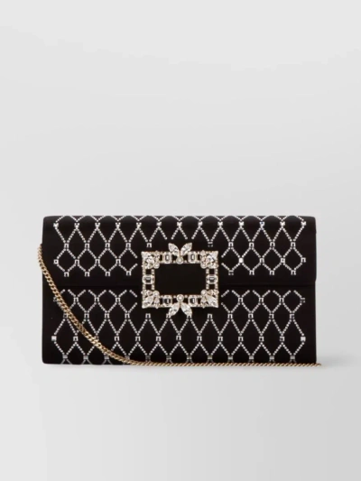 Roger Vivier Quilted Rectangular Clutch Featuring Embellished Buckle In Black