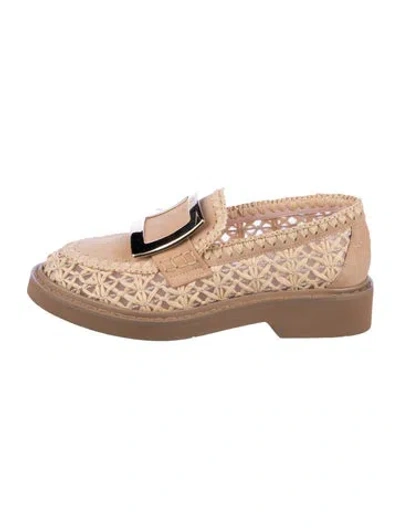 Pre-owned Roger Vivier Raffia Colorblock Pattern Loafers In Neutral