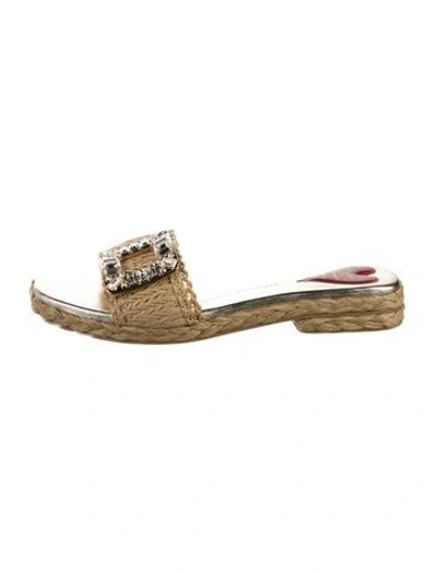 Pre-owned Roger Vivier Raffia Crystal Embellishments Espadrilles In Gold