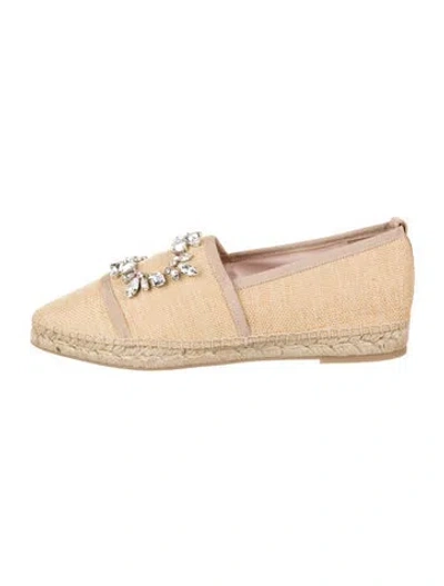 Pre-owned Roger Vivier Raffia Crystal Embellishments Espadrilles W/ Tags In Neutrals