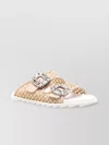 Roger Vivier Chic Raffia Slidy Flat With Rhinestone Buckle In Brown