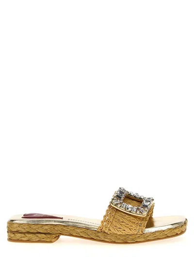 Roger Vivier Raffia Jewel Sandals In Multi