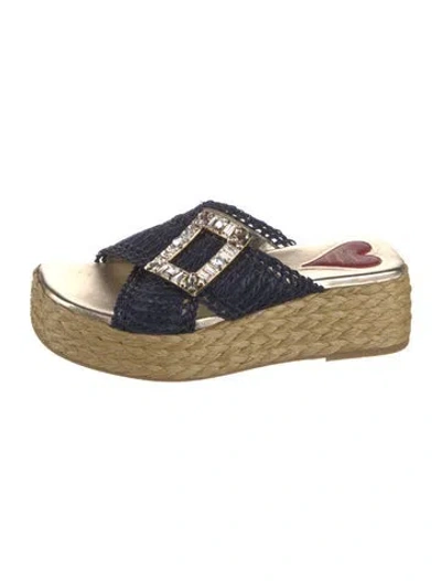 Pre-owned Roger Vivier Raffia Slides In Blue