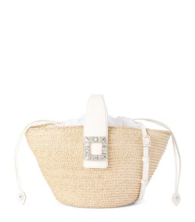 Roger Vivier Raffia Viv' Skate Shopper Bag In Nude