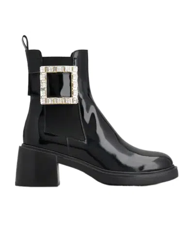 Roger Vivier Rangers Diamond Button Chelsea Boots In Black