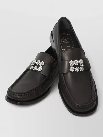 Roger Vivier Rangers Leather Loafers Crystal Buckle Detail In Black