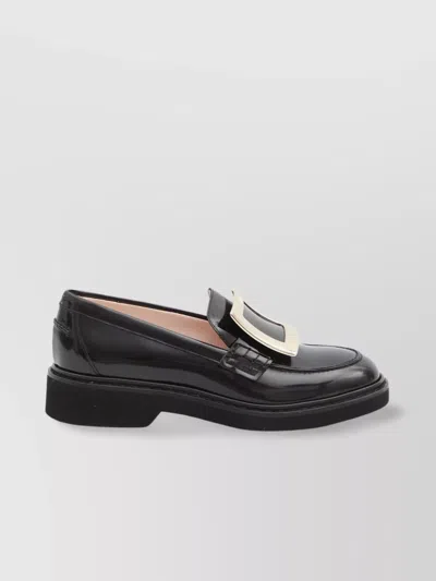 Roger Vivier Rangers Leather Loafers With Rounded Metal Buckle In Black