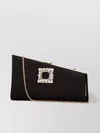 Roger Vivier Rectangular Satin Clasp Chain Clutch In Brown