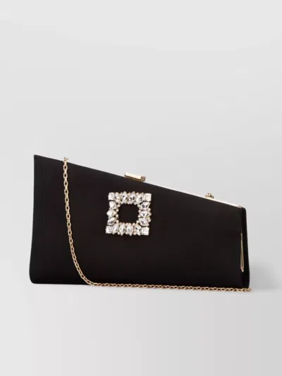 Roger Vivier Rectangular Satin Clasp Chain Clutch In Brown