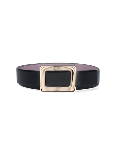 Roger Vivier Reversible Leather Belt With Polished Engraved Buckle In Black