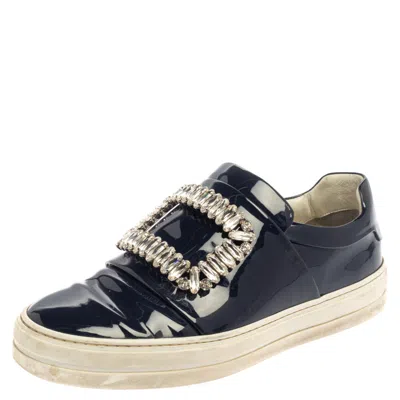 Roger Vivier Rger Vivier Blue Patent Leather Sneaky Viv Embellished Low Top Sneakers