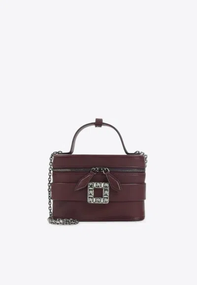 Roger Vivier Rhinestone Buckle Leather Vanity Bag In Burgundy
