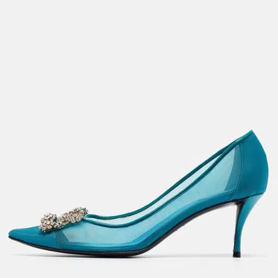 Pre-owned Roger Vivier Roger Teal Mesh And Patent Leather Vivier Strass Pumps Size 41 In Blue