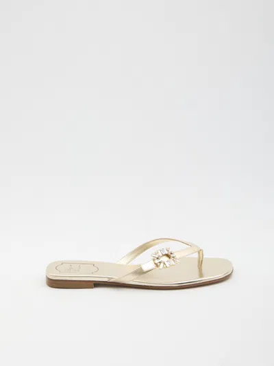 Roger Vivier Embellished Strap Flat Sole Open Toe Slides In Gold