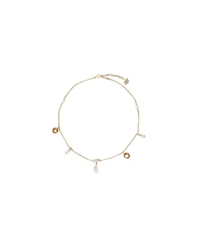 Roger Vivier Rose Pearls Necklace In Gold
