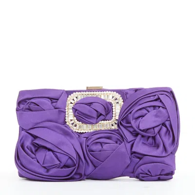 Roger Vivier Rose Ruffle Crystal Buckle Clutch In Purple